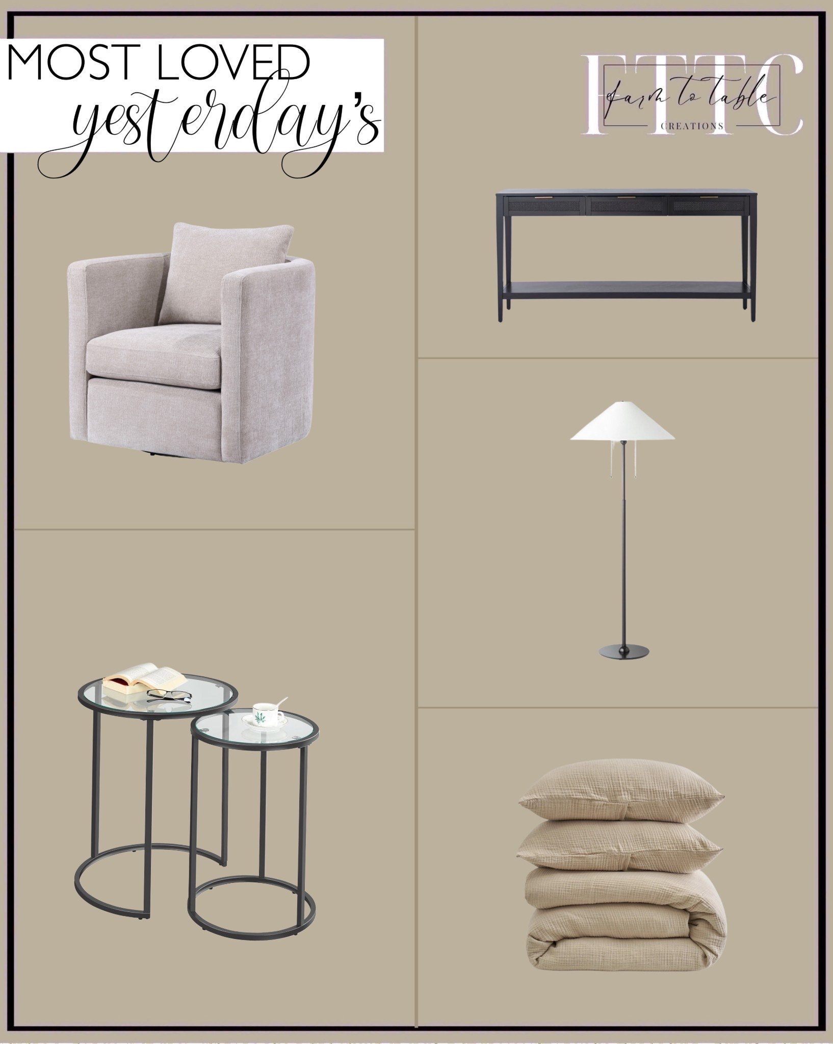 Most Loved Neutral Home Finds

Follow @farmtotablecreations on Instagram for daily home finds, sales, and styling ideas 🤍

These are some of my most loved neutral home finds — timeless pieces that work beautifully throughout the home. From a cozy accent chair and versatile nesting tables to a sleek console, soft floor lamp, and a neutral duvet cover set that layers perfectly for a calm, inviting bedroom. Easy staples you can mix and match across living spaces and bedrooms for a cohesive, modern organic look.

Everything is linked and ready to shop ✨

#accentchair #console #consoletable #floorlamp #nestingtables #accenttables #neutraldecor #bedroomdecor #duvetcover #bedding #livingroomfurniture

#LTKFindsUnder50 #LTKSaleAlert #LTKHome