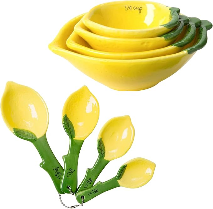 Lemon Shaped Measuring Cups and Spoon Set, Ceramic Kitchen Tools for Bakers, 4 Measuring Cups and... | Amazon (US)