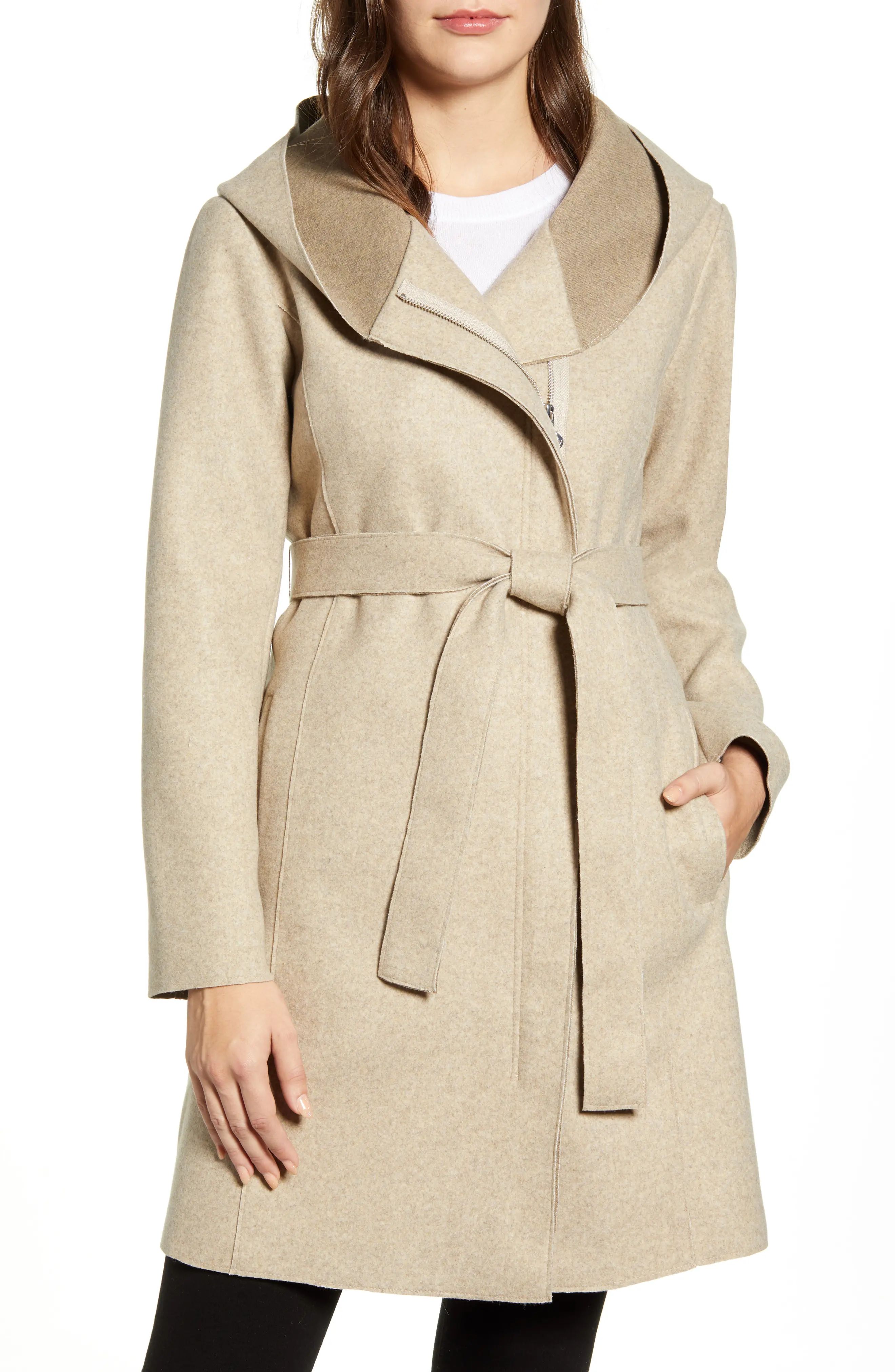 Bernardo Hooded Faux Wrap Coat at Nordstrom Rack | Nordstrom Rack