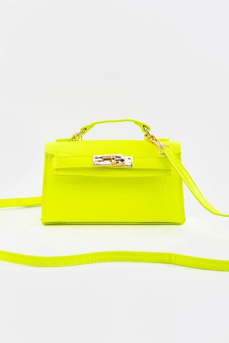 Lauren Croc Turnlock Satchel - Neon Yellow | Francesca’s Collections