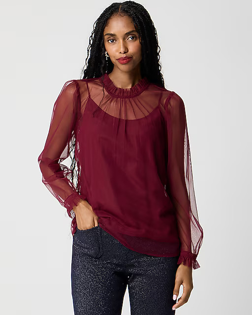 Tulle ruffleneck top | J.Crew Factory