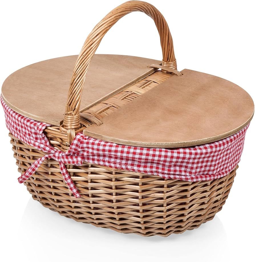 PICNIC TIME - Country Vintage Picnic Basket with Lid - Wicker Picnic Basket for 2, (Red & White G... | Amazon (US)