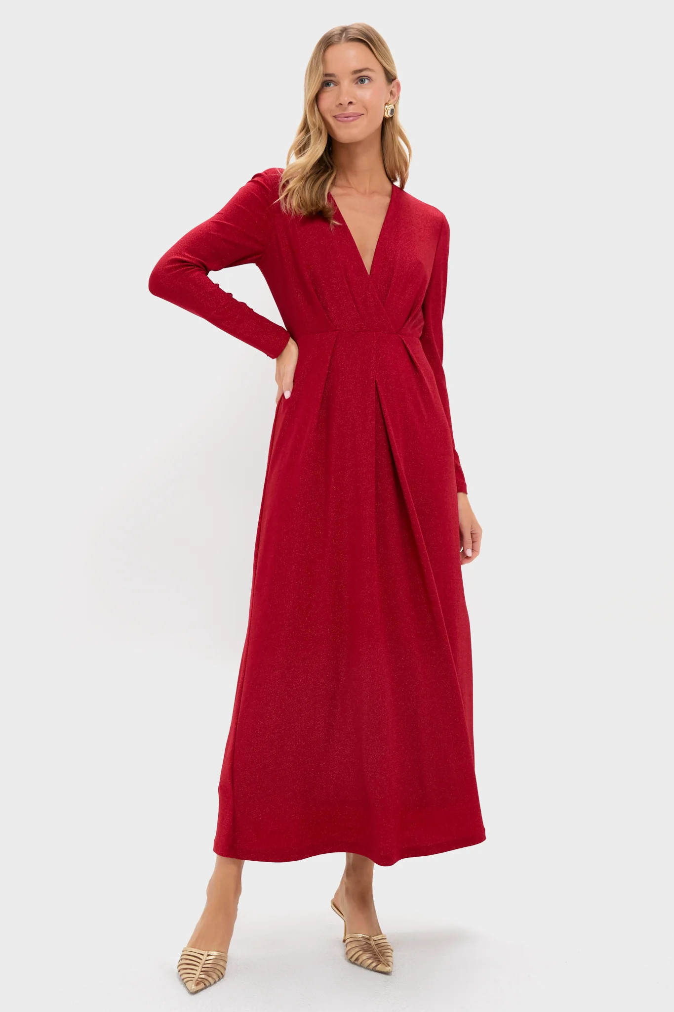 Red Shimmer V-Neck Angelina Gown | Tuckernuck (US)