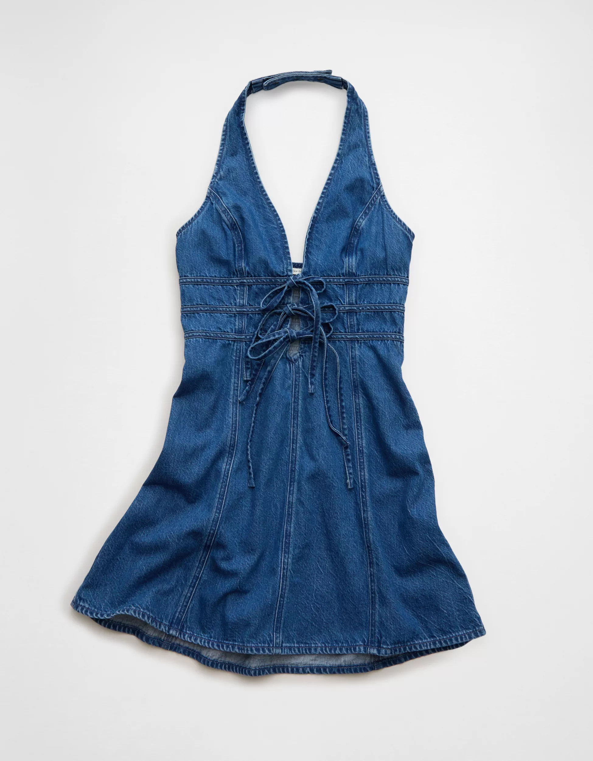 AE Halter Neck Denim Mini Dress | American Eagle Outfitters (US & CA)