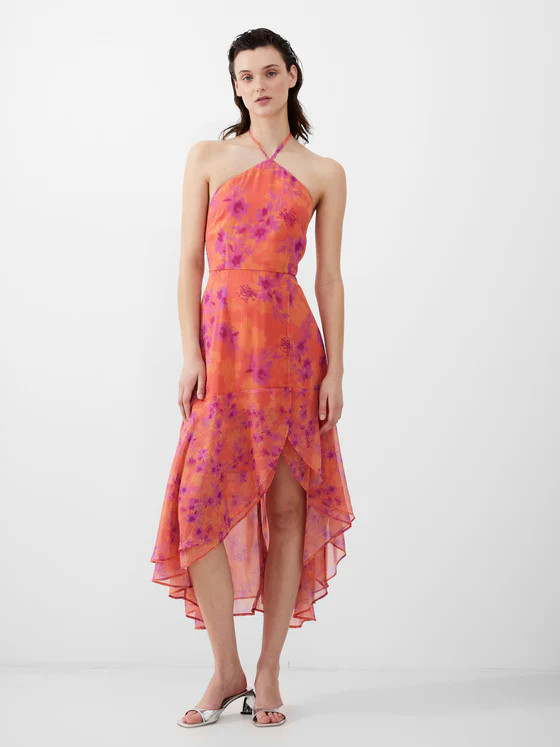 Arla Hallie Crinkle Ruffle Halterneck Dress | French Connection (UK)