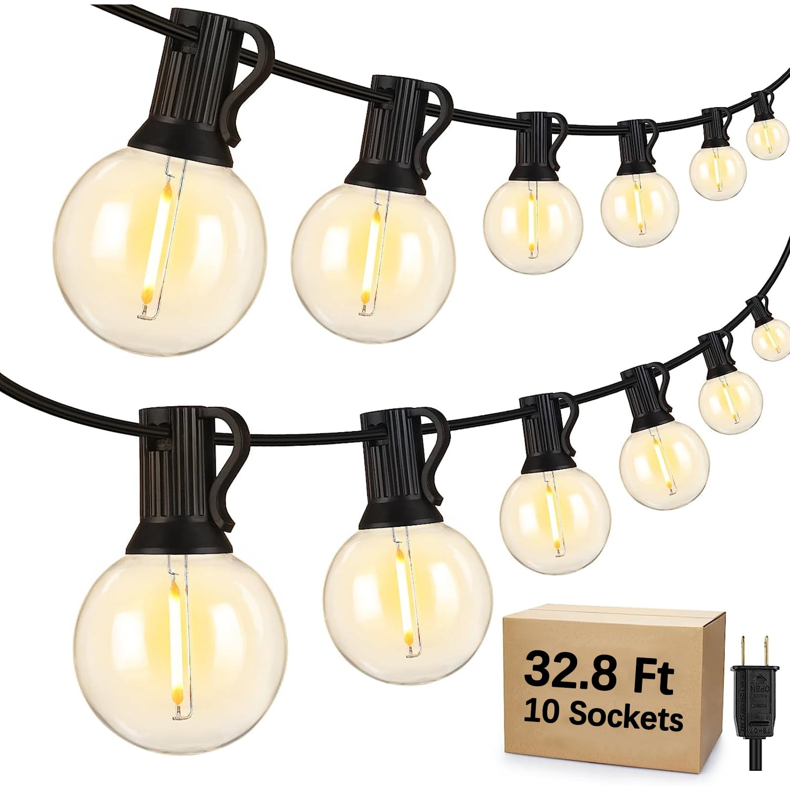 Outdoor String Lights - Waterproof Globe Patio Lights 30 Ft with 10 G40 Shatterproof LED Bulbs, C... | Walmart (US)