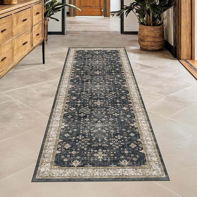 Black Boho Washable 2x6 Runner Rugs for Hallway Kitchen Bedroom Beside Laundry Room Bathroom Rug,... | Amazon (US)
