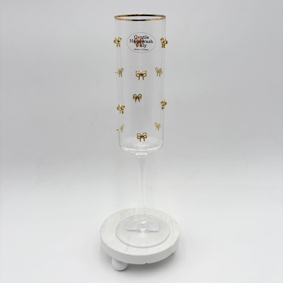 Cupcakes and Cashmere Clear Glass Champagne Flute Gold Rimmed Bow Embellished | Poshmark