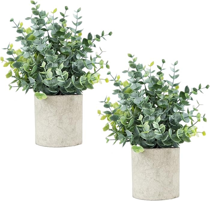 Velener 2 Pcs Small Fake Plants Eucalyptus, Artificial Plants Indoor for Shelf, Potted Eucalyptus... | Amazon (US)
