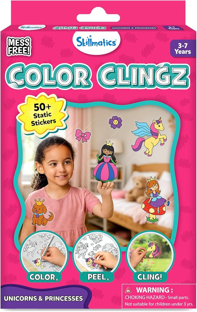 Skillmatics Cling Art \u2013 Color Clingz Unicorns & Princesses, 50+ Reusable Static Stickers, Me... | Amazon (US)