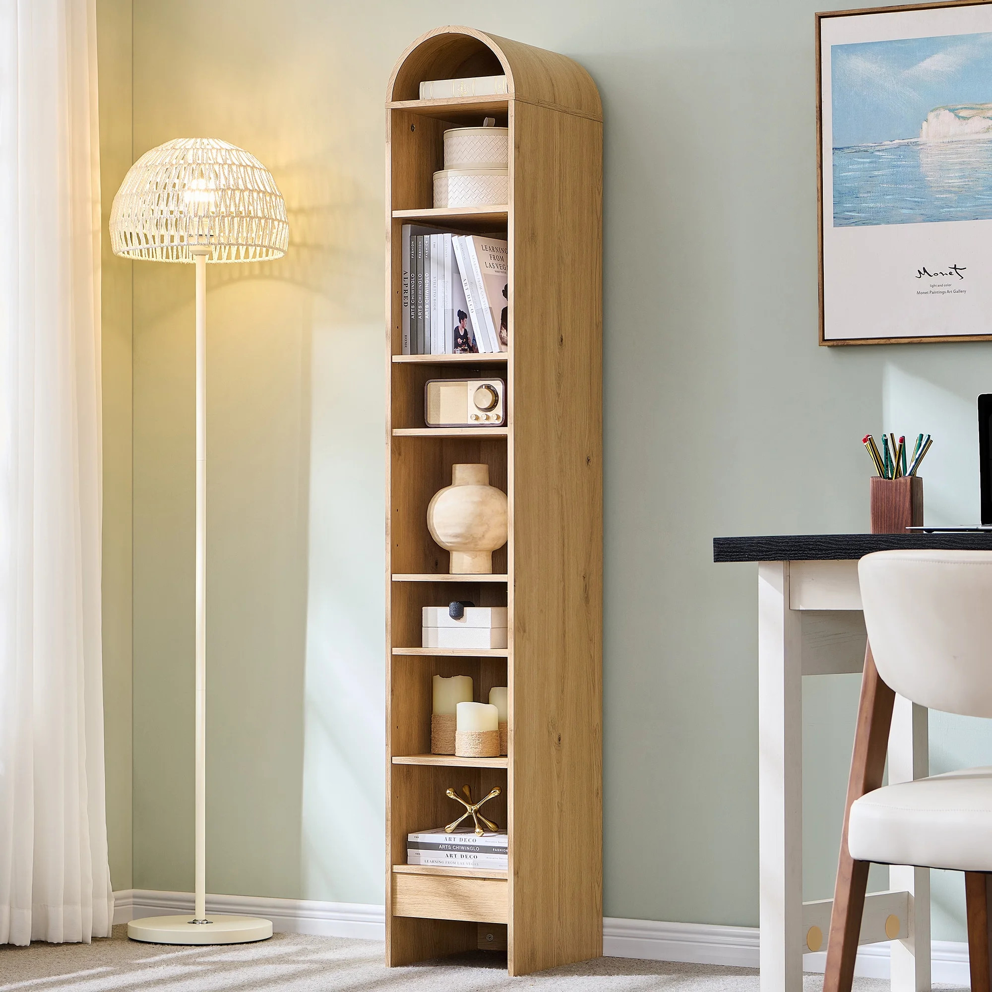 SinCiDo Narrow Arched Bookcase, 8-Tier Open Shelf Bookcase, Medium Density Fiberboard | Walmart (US)