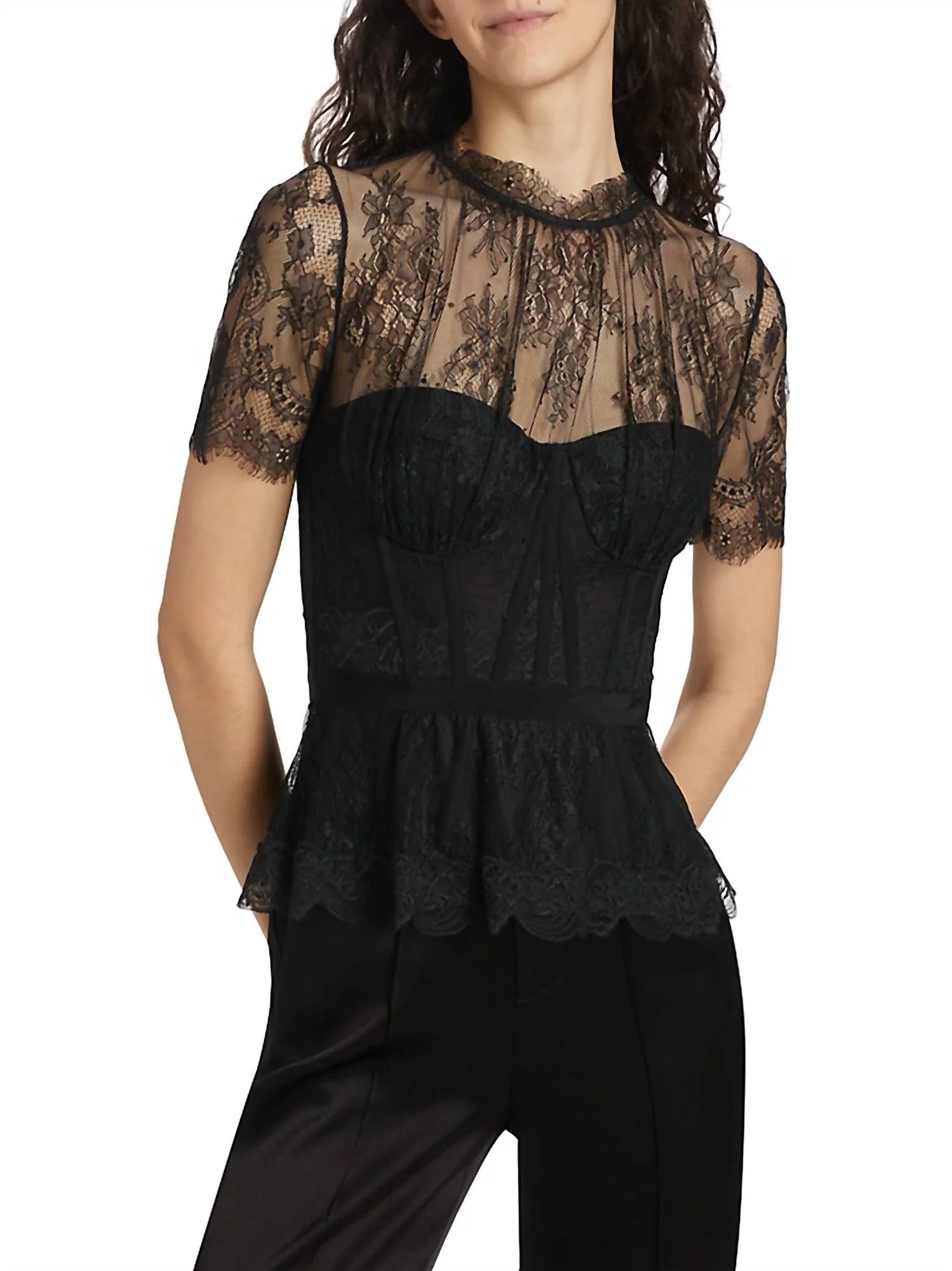 Kehlani Lingerie Short Sleeve Bustier Top In Black | Shop Simon