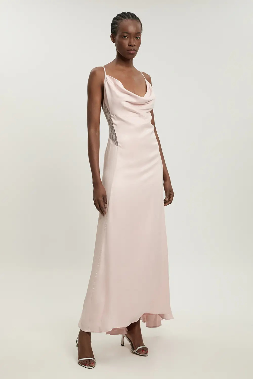 Lace Insert Satin Viscose Bias Cut Maxi Dress | Karen Millen