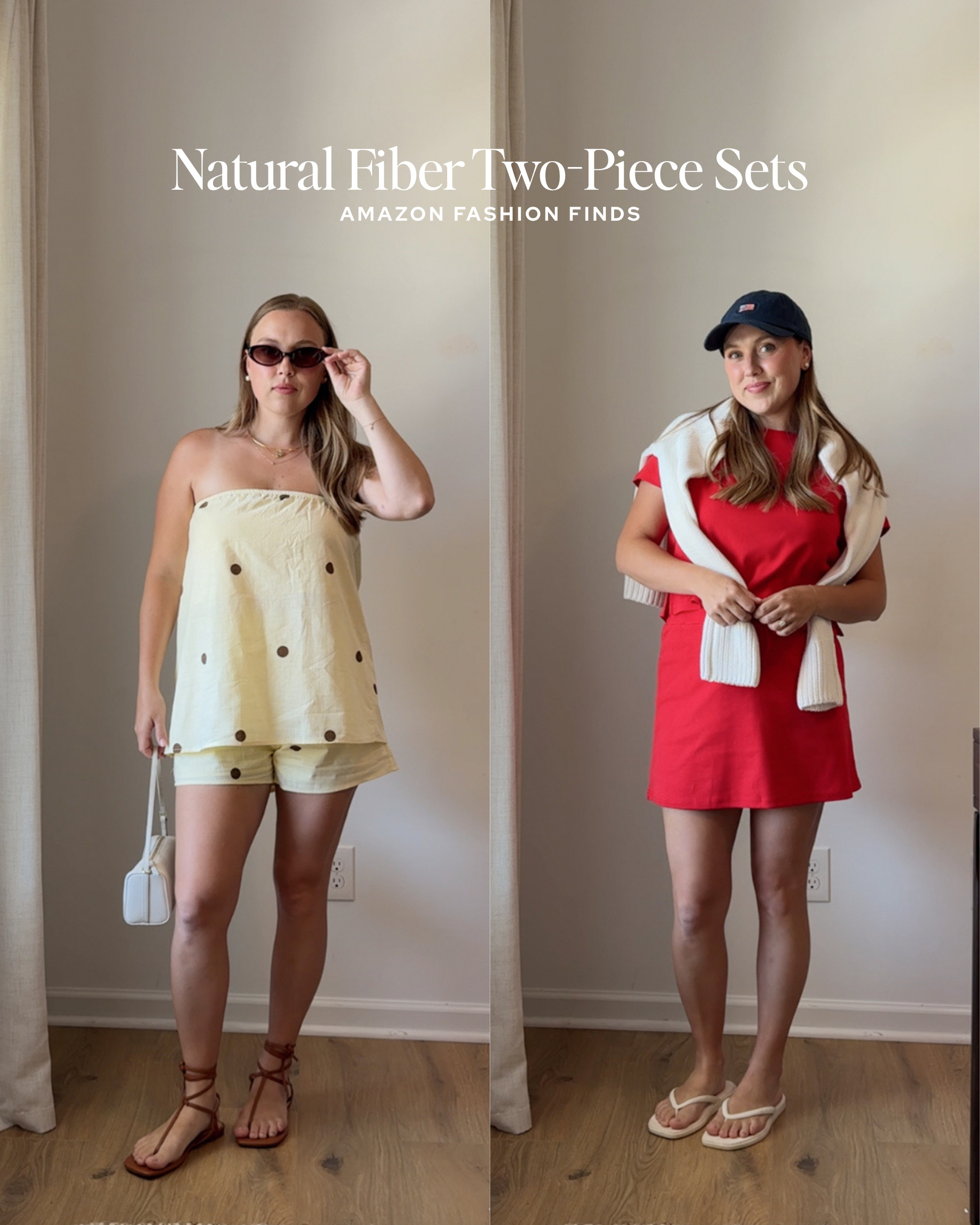 natural fiber cotton two piece sets for summer from amazon! wearing a medium in the butter yellow polka dot set & a small in the red skort set. 

vacation outfits, beach outfit, summer outfit, mom outfit 

 #LTKootd #LTKSaleAlert #LTKMidsize