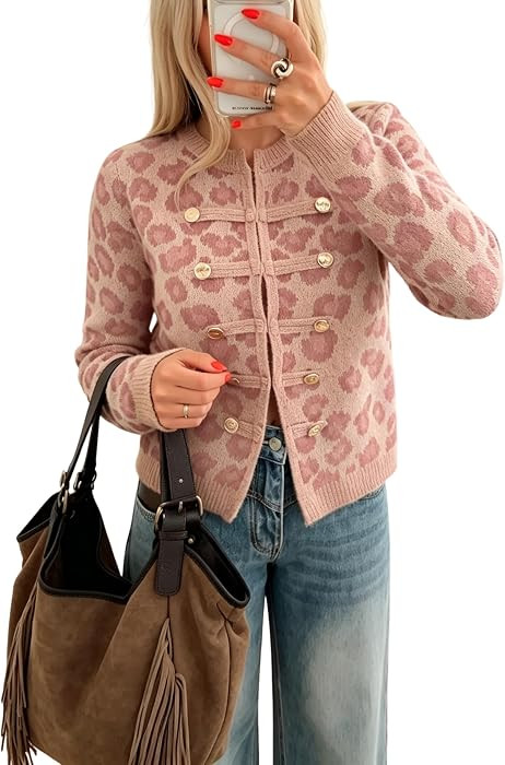 QIBABU Womens Cropped Leopard Cardigan Sweater Open Front Knit Outwear | Amazon (US)