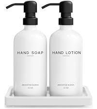 White Glass Soap and Lotion Dispenser Set with Tray by Brighter Barns - Hand Soap Dispenser Bathr... | Amazon (US)
