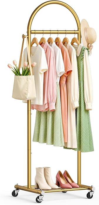 MISSLO 18" Small Clothes Racks for Hanging Clothes Arched Shape Gold Clothing Rack with Wheels 70... | Amazon (US)