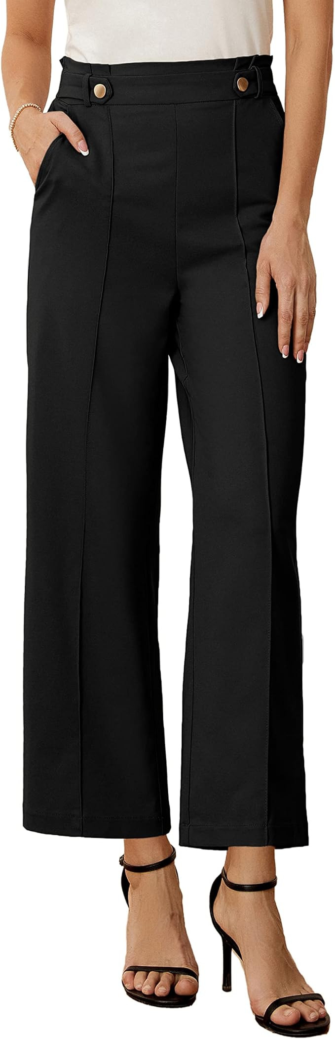 GRACE KARIN Women's Straight Leg Cropped Work Pants Elastic High Waist Wide Leg Business Casual S... | Amazon (US)