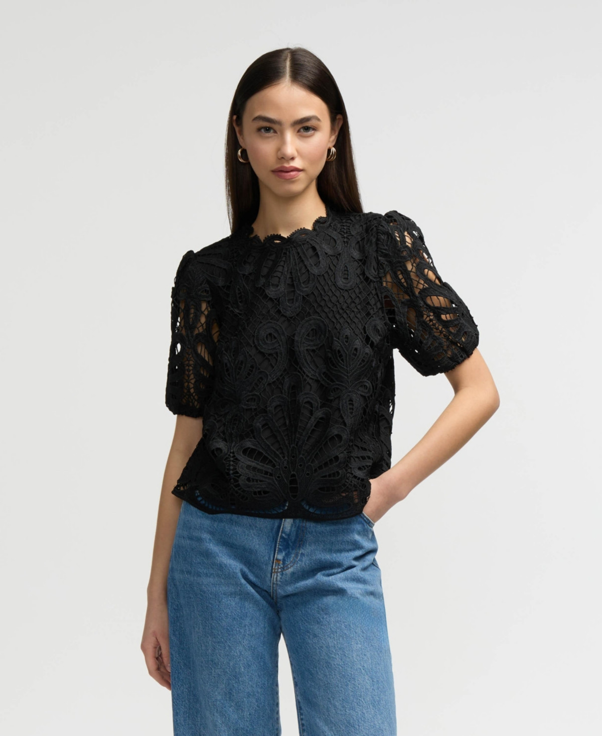 Nvlt Women s Mock Neck Lace Top - Black | Macy's