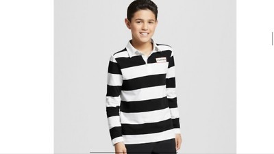 Hunter For Target Youth Boy's Striped Polo Rugby Shirt White Black L | eBay US