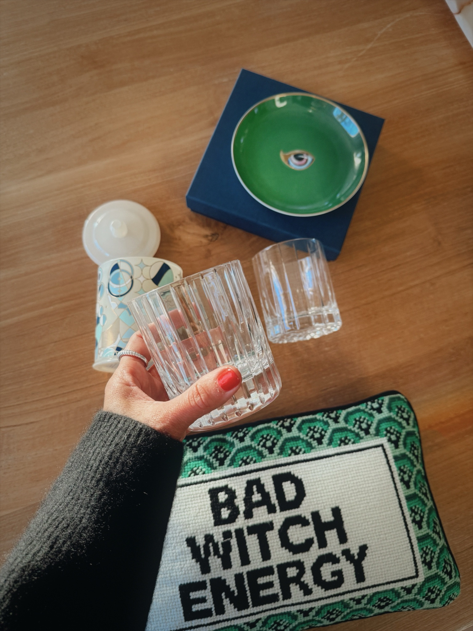 Some of the perfect gifts I picked up from Bloomingdales!!This decorative candle smells incredible, perfect gift for a neighbor!
The catch all dish makes the perfect gift for the jewelry or home decor lover.
The Baccarat tumblers are one of Serg’s favorite gifts I gotten him and every year I build in his bar cart collection! 
And how adorable is this stitched pillow for anyone as obsessed with Wicked as I am! 💚





Gift guide, wicked, bar set, holiday 




#LTKHoliday #LTKGiftGuide #LTKHome