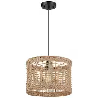 TRUE FINE Bohe 13.8 in. 1-Light Black Bohemian Island Pendant with Natural Rattan Shade TD90033P ... | The Home Depot