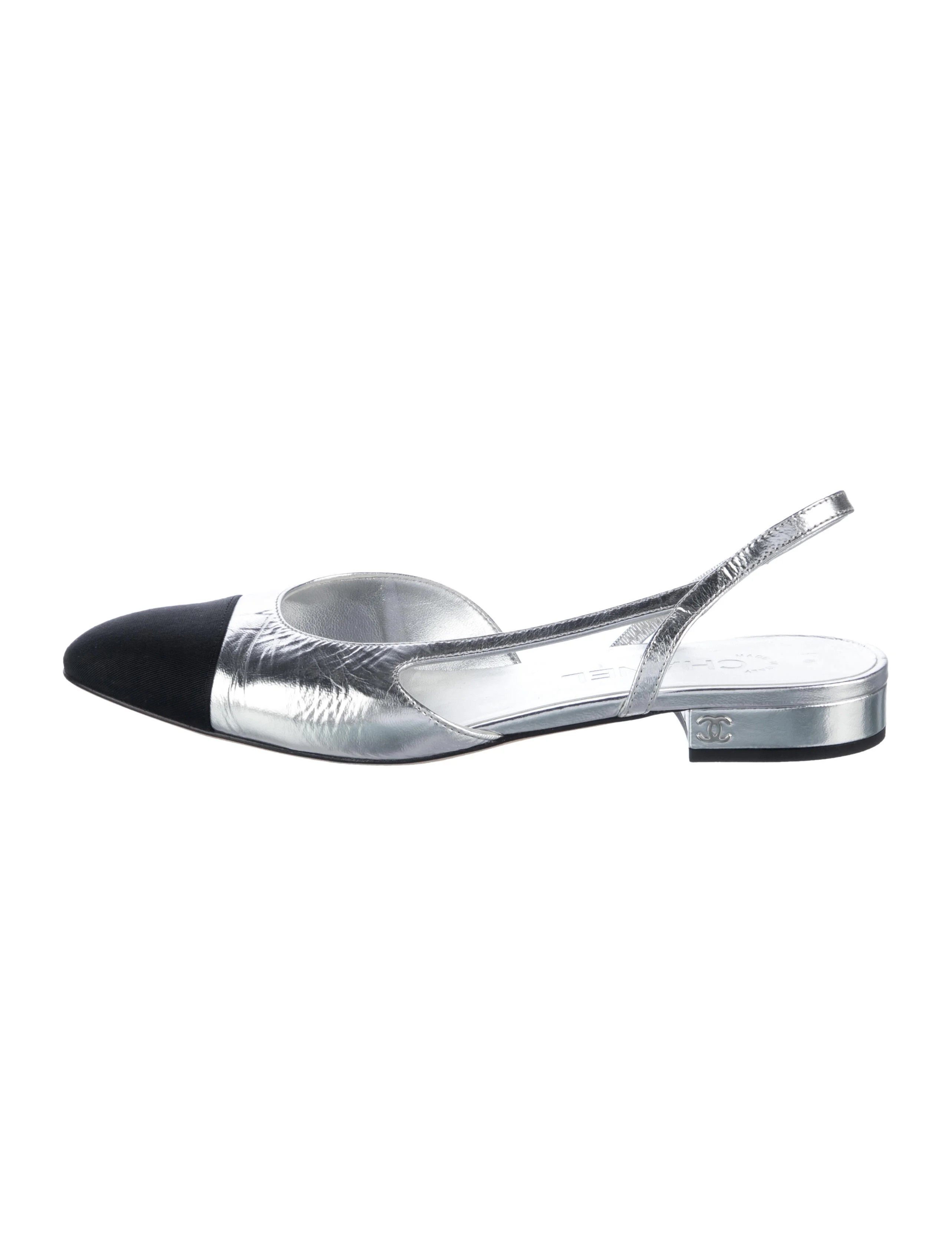 Chanel Interlocking CC Logo Leather Slingback Flats | The RealReal
