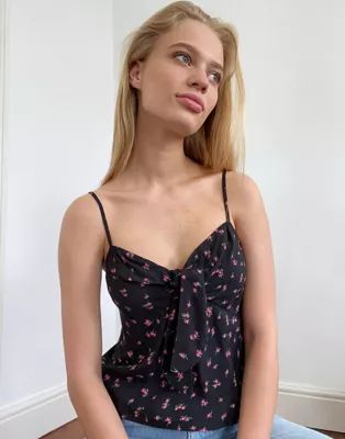 & Other Stories ditsy floral tie front strappy top in black | ASOS (Global)