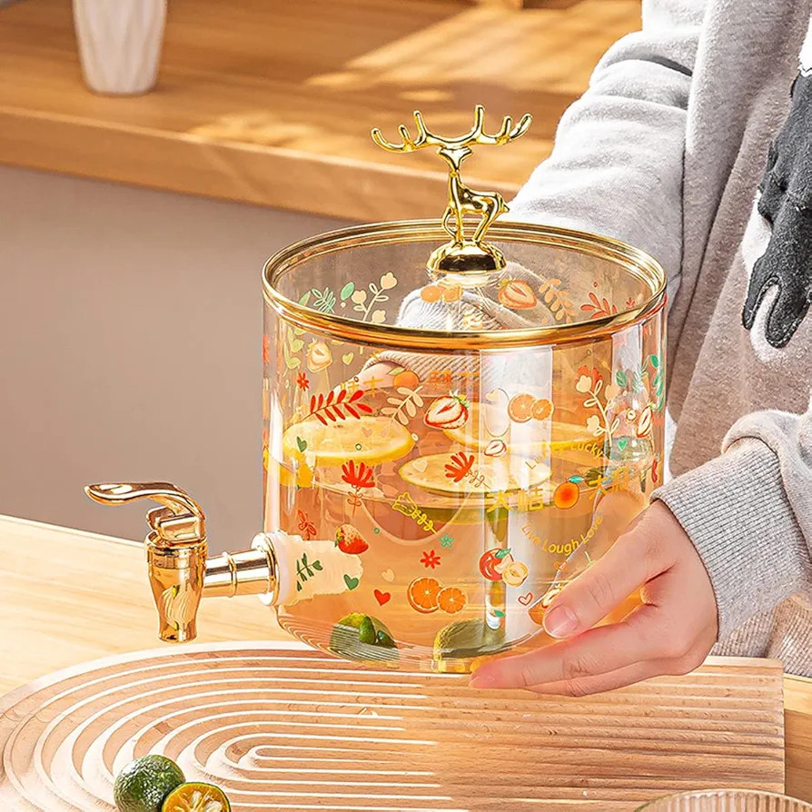 Glass Beverage Dispensers with Stand & Spigot，2.5L Glass Drink Dispense, Beverage Storage for Fridge, for Lced Water, Fruit Juice, Sangria, Lemonade | Amazon (US)