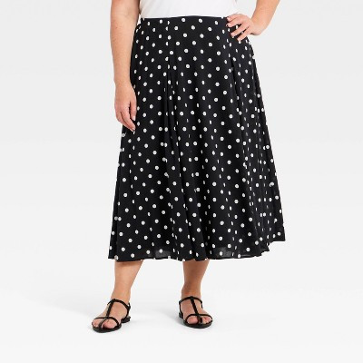 Women's Pull-On Pleated Voile Full Midi Skirt - A New Day™ Black Dot 1X | Target