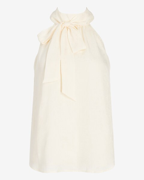 Textured Jacquard Halter Tie Neck Tank | Express