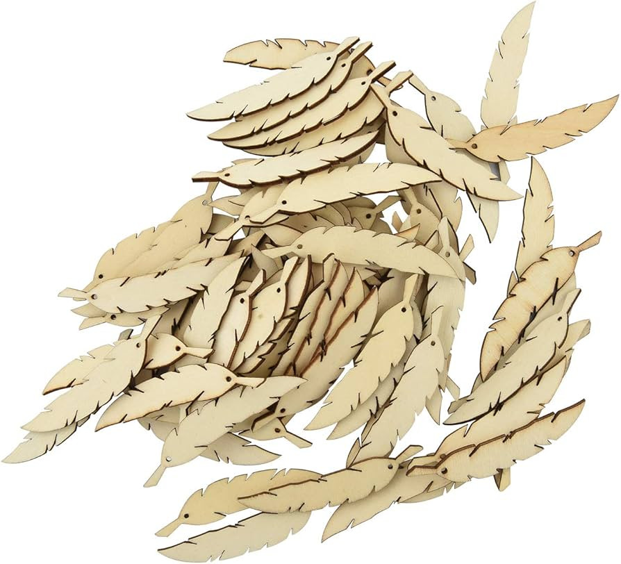 Bluecell 95pcs Wooden Feather Craft Tags Hanging Ornament Labels for DIY Craft Gift Christmas Tre... | Amazon (US)