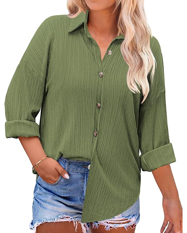 IN'VOLAND Womens Plus Size Button Down Shirt Casual Long Sleeve V Neck Collared Work Blouses Summ... | Amazon (US)