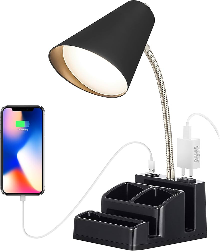 THOVAS LED Desk Lamp with 1 USB Charging Port and 1 AC Outlet, Organizer Base, Adjustable Neck, O... | Amazon (US)