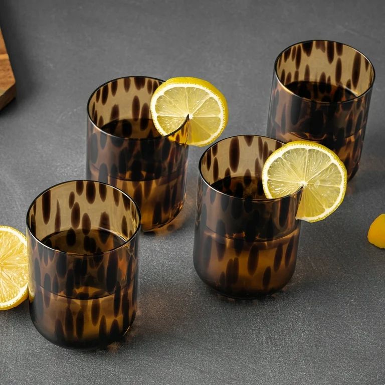 Thyme & Table 4-Piece 12oz Tortoise Black Drinking Glass Set | Walmart (US)