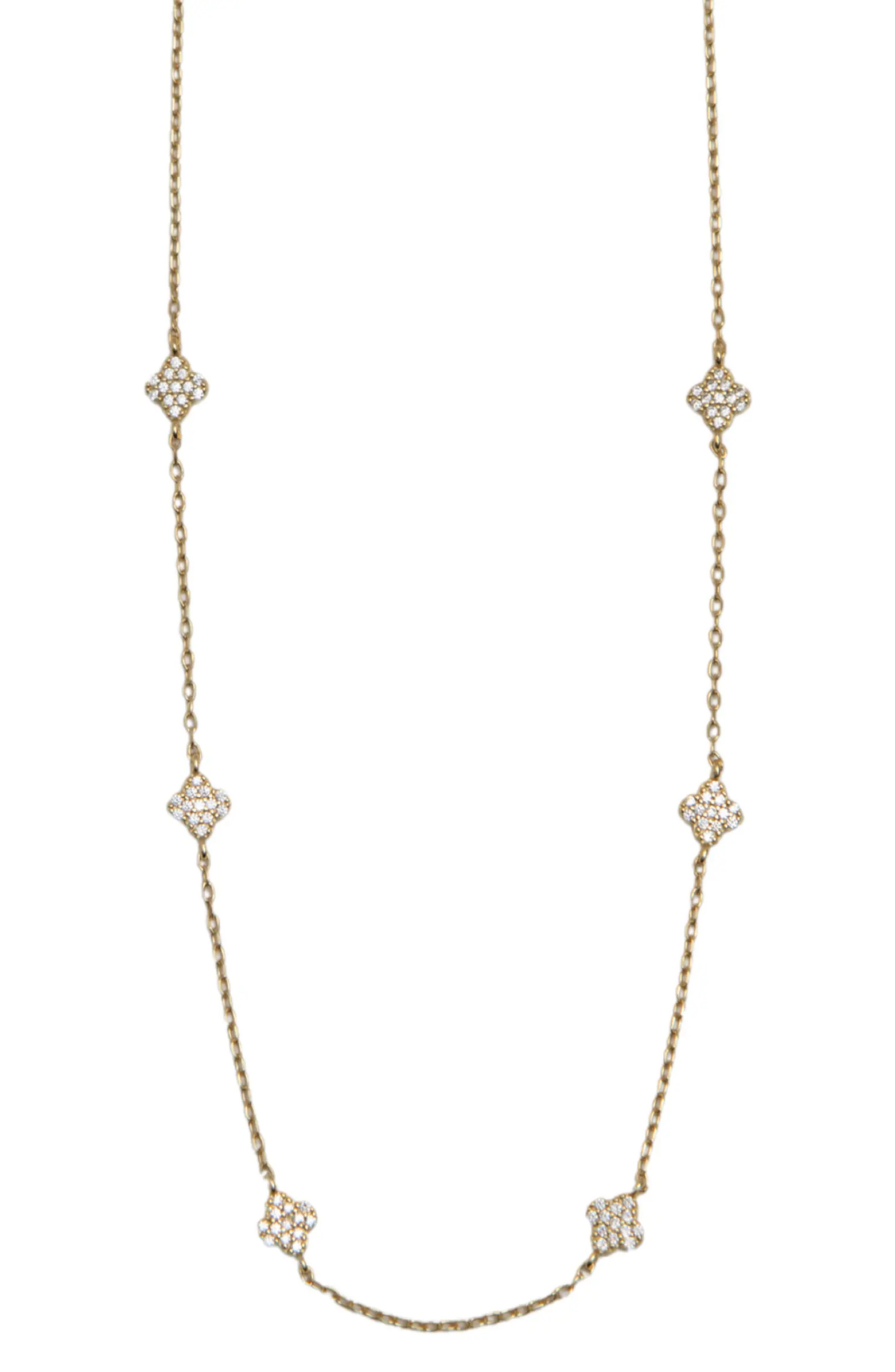 Argento Vivo Sterling Silver Pavé Clover Station Necklace | Nordstrom | Nordstrom