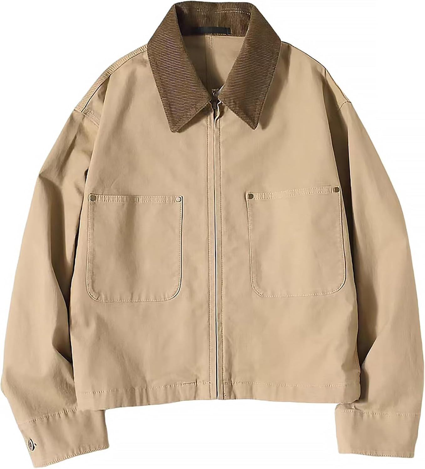 Womens Cropped Barn Jacket Corduroy Collar Lightweight Utility Zip Up Coat Cotton Canvas Workwear | Amazon (US)