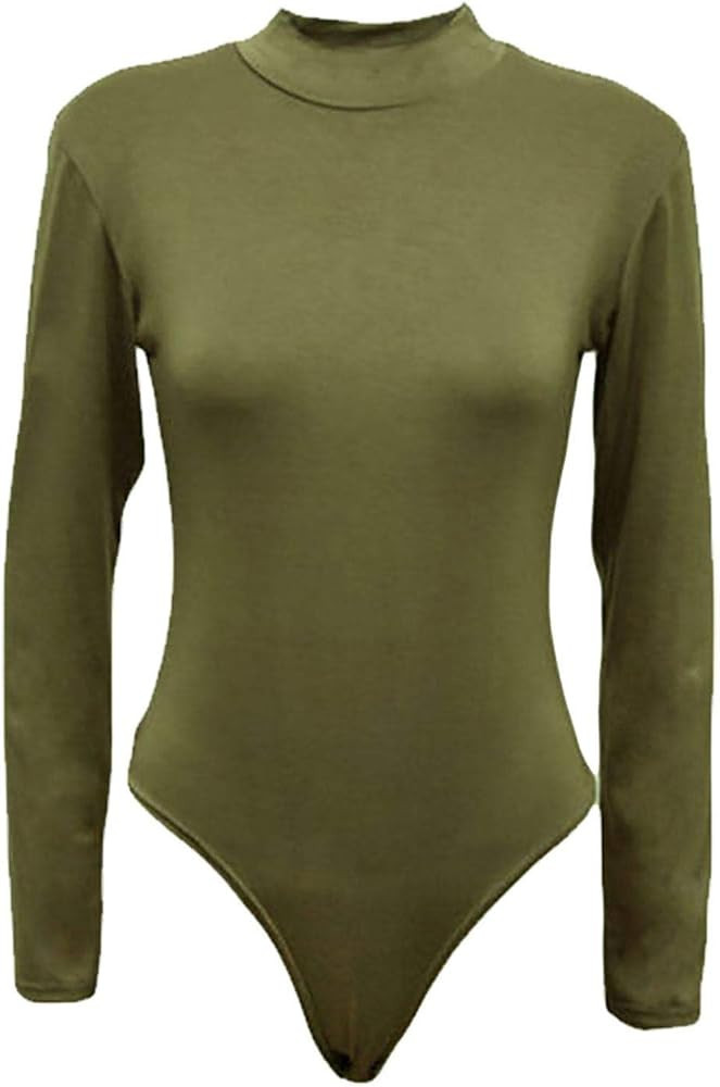 21Fashion Womens Long Sleeve Plain High Turtle Neck Bodysuit Ladies Leotard Look Party Wear Top | Amazon (UK)