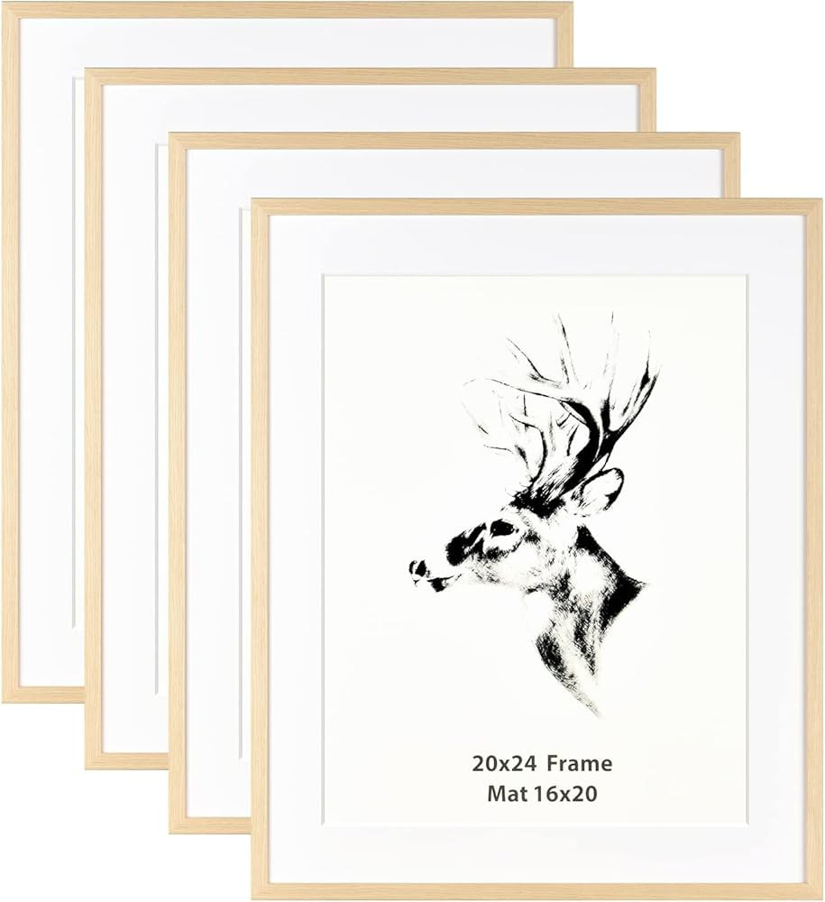 Yaetm 20x24 Picture Frame with Mat for 16x20 Set of 4, Solid Oak Wood Poster Frame 20 x 24 inches... | Amazon (US)