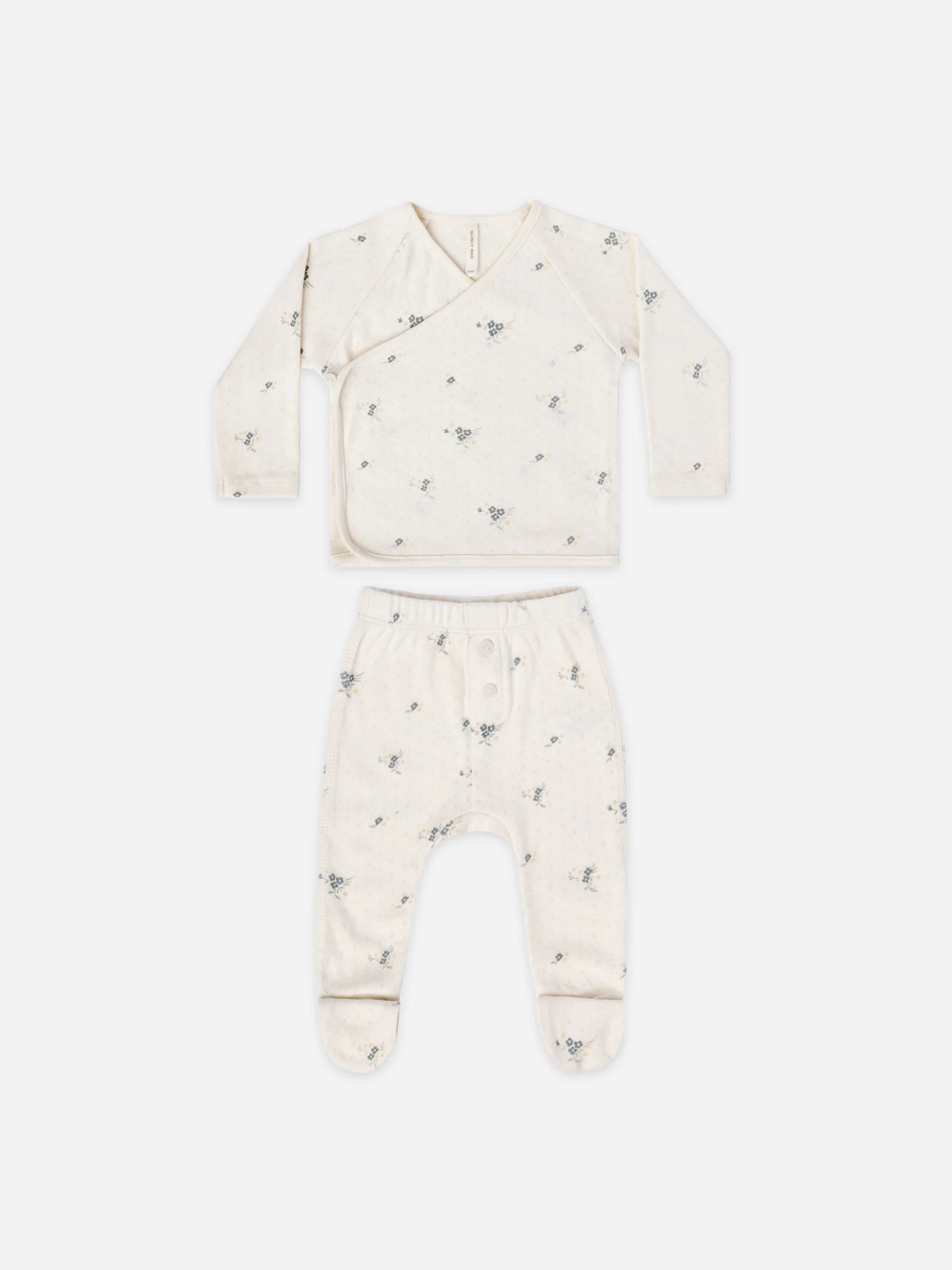 pointelle wrap top + footed pant set | ditsy ocean | Quincy Mae