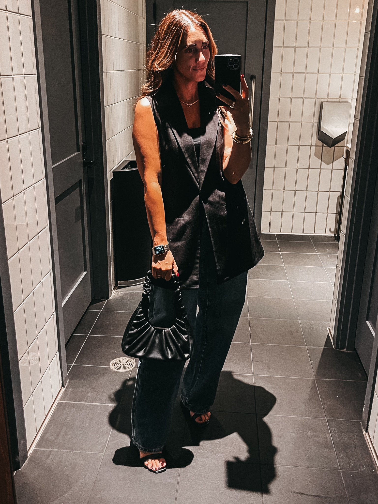 Long black collared vest with 90’s jeans - size 4
Girls night outfit, fall outfit 

#LTKSaleAlert #LTKStyleTip #LTKFindsUnder50