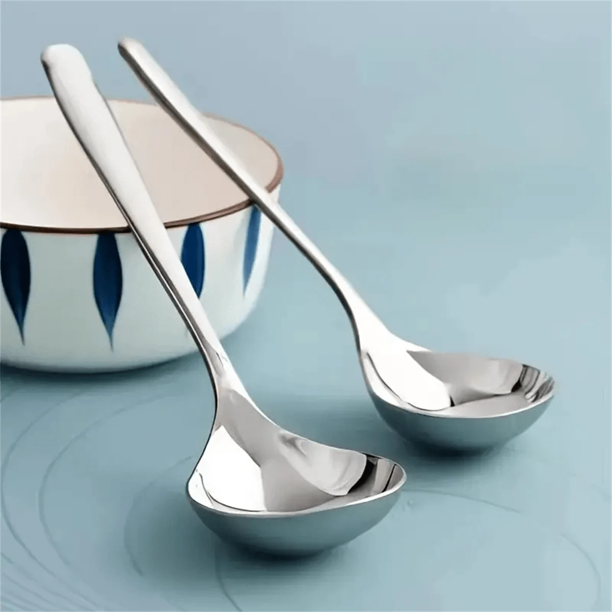 2/4pcs Elegant Stainless Steel Large Serving Spoons, Thick Long Handle - Ideal For Soup, Porridge... | SHEIN
