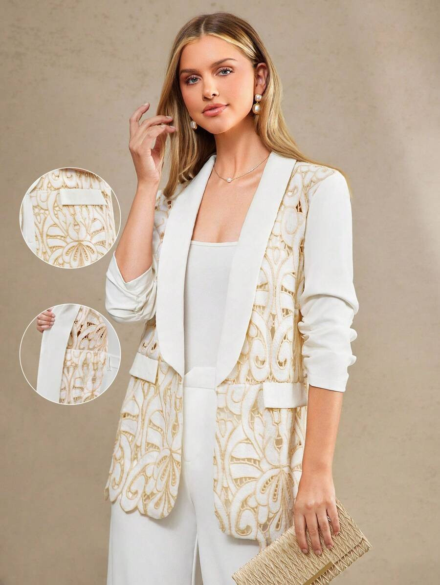Amorya Women Autumn New White Blazer Jacket, Fashionable Classic Textured Fabric Slim Fit, Suitab... | SHEIN