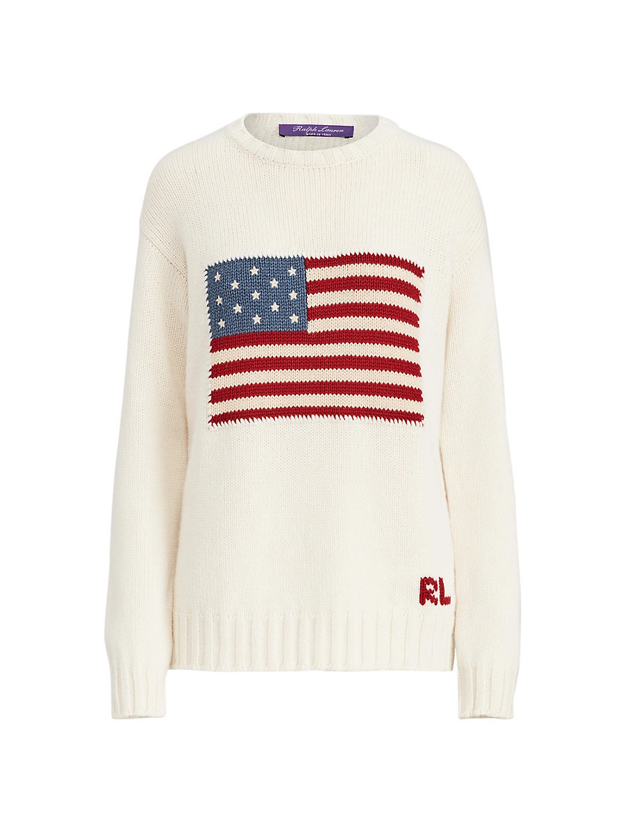 Women's American Flag Cashmere Sweater - Lux Cream - Size Medium | Saks Fifth Avenue