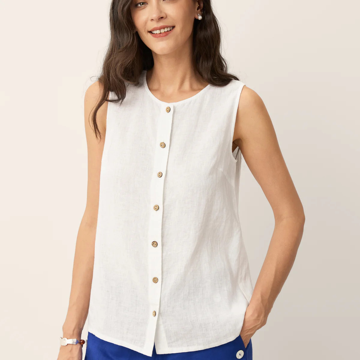 100% Linen Buttons Down Tank Top ERIN | LINTICO