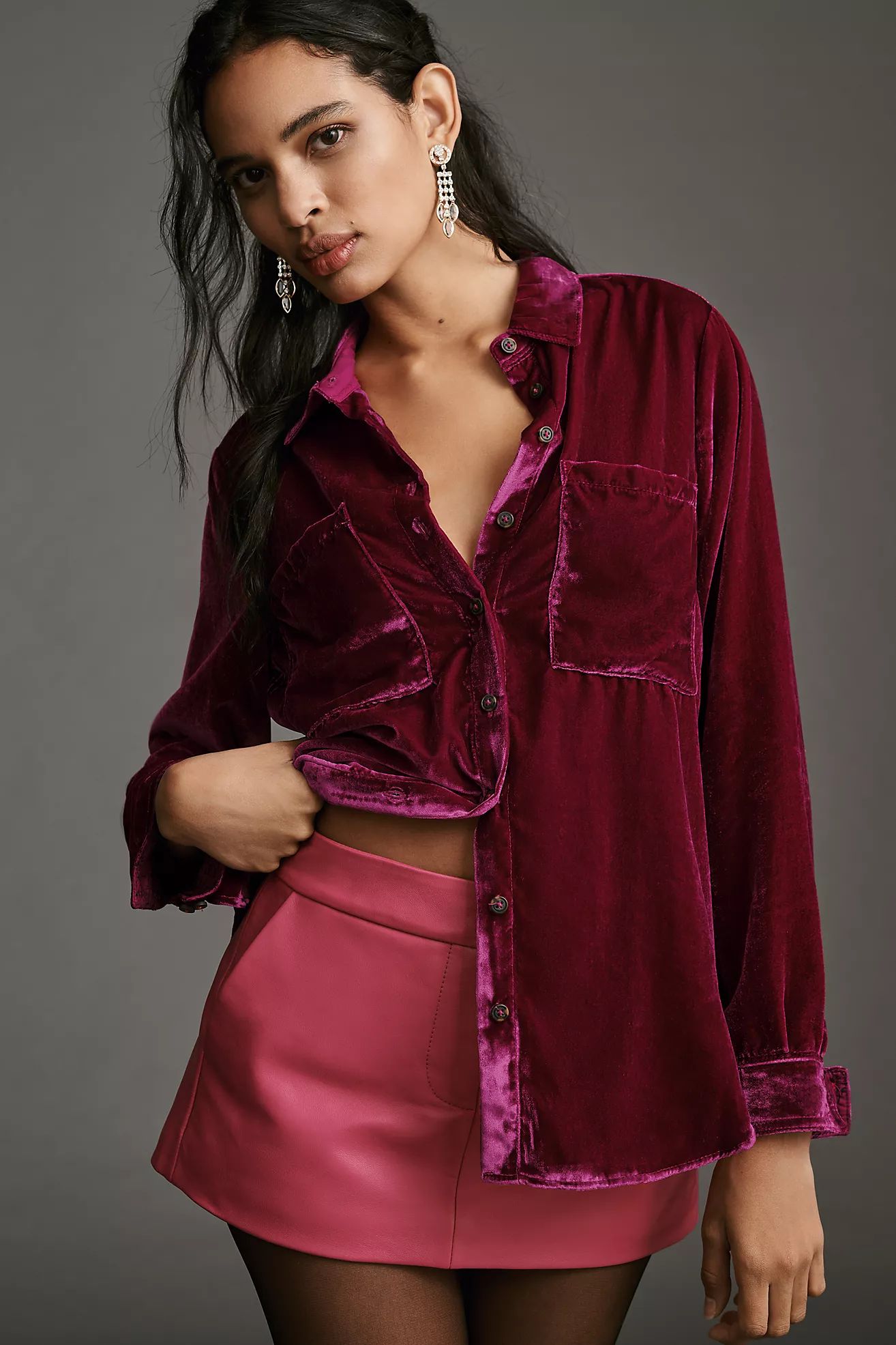 Pilcro Relaxed Velvet Buttondown Shirt | Anthropologie (US)