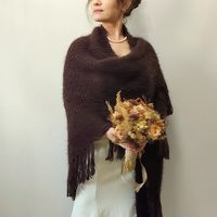 Brown Mohair Shawl Fuzzy Fringed Wedding Wrap | Etsy (US)