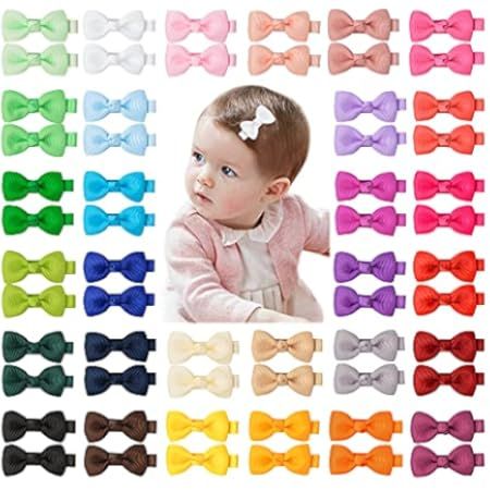 50 Pieces 25 Colors in Pairs Baby Girls Fully Lined Hair Pins Tiny 2" Hair Bows Alligator Clips for  | Amazon (US)
