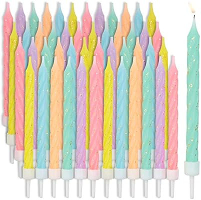 Multicolored Pastel Thin Birthday Cake Candles in Holders (3 in, 48 Pack) | Amazon (US)