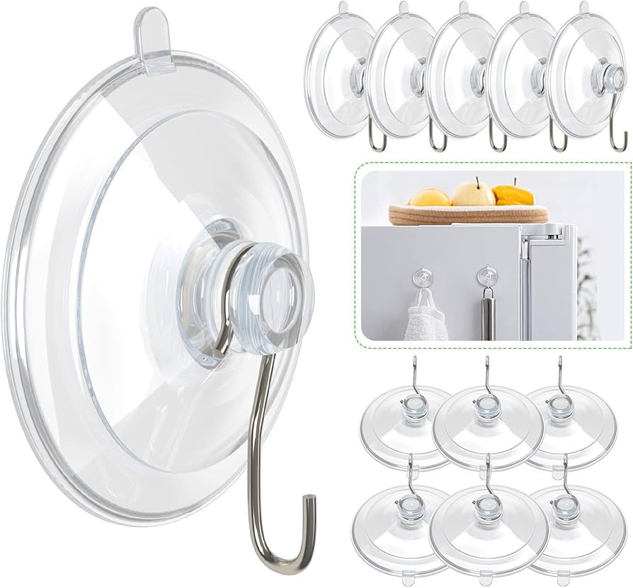 HangerSpace Suction Cup Hooks, 1.77 Inches Clear PVC Suction Cups with Metal Hooks Removable Smal... | Amazon (US)